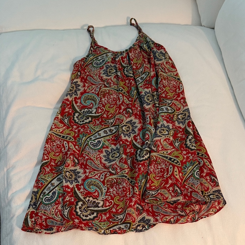 LF Women’s Red Paisley Print A-Line Mini Dress / Beach Cover Up XS